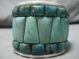 One Of The Biggest Vintage Green Inlay Turquoise Sterling Silver Bracelet Old-Nativo Arts