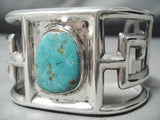 Heavy Maze Vintage Native American Navajo Carico Lake Turquoise Sterling Silver Bracelet Old-Nativo Arts