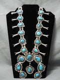 Xxl Huge Vintage Native American Navajo Bisbee Turquoise Sterling Silver Squash Blossom Necklace-Nativo Arts