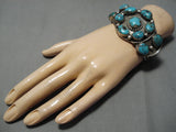 Museum Quality Vintage Native American Navajo Turquoise Cluster Sterling Silver Bracelet Old-Nativo Arts