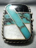 Famous Mine Towering Vintage Native American Navajo Blue Thunder Turquoise Sterling Silver Ring-Nativo Arts