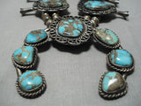 Best Vintage Native American Navajo Blue Dia Turquoise Sterling Silver Squash Blossom Necklace-Nativo Arts