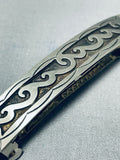 Wonderful Native American Navajo Handcarved Sterling Silver Waves Barrette-Nativo Arts