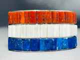 American Flag Very Rare Native American Navajo Lapis Coral Sterling Silver Bracelet-Nativo Arts