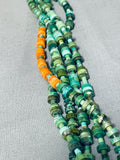 One Of The Finest Native American Navajo Signed Sterling Silver Green Turquoise Necklace-Nativo Arts