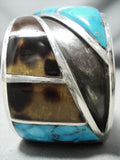 One Of The Best Vintage Native American Navajo Turquoise Inlay Sterling Silver Bracelet Huge-Nativo Arts