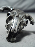 Huge Detailed Navajo Sterling Silver Cowskull Ring Native American-Nativo Arts