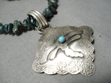Remarkable Native American Navajo Dragonfly Green Turquoise Sterling Silver Necklace-Nativo Arts