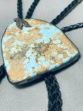 One Of The Best Ever Vintage Native American Navajo #8 Turquoise Sterling Silver Bolo Tie-Nativo Arts