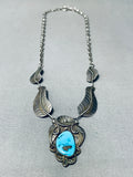 5 Tiered Vintage Native American Navajo Turquoise Sterling Silver Leaf Necklace-Nativo Arts