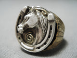 Marvelous Vintage Native American Navajo Sterling Silver Horse & Horseshoe Ring-Nativo Arts