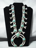 Women's Rare Turquoise Vintage Native American Navajo Sterling Silver Squash Blossom Necklace-Nativo Arts