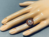 Marvelous Vintage Native American Zuni Spiny Oyster Sterling Silver Sunface Ring-Nativo Arts