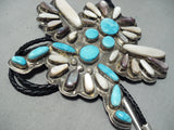 6 Inch Long Vintage Native American Navajo Turquoise Shell Sterling Silver Bolo Tie-Nativo Arts
