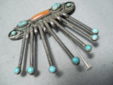Incredible Vintage Native American Navajo Sleeping Beauty Turquoise Sterling Silver Pin Old-Nativo Arts
