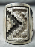 Heavy Rare Native American Navajo Dan Jackson Sterling Silver Rug Patterns Ring-Nativo Arts