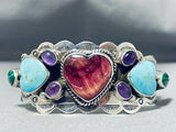 Extremely Unique Heart Vintage Native American Navajo Turquoise Sterling Silver Bracelet-Nativo Arts