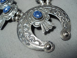 Signed Women's Vintage Native American Navajo Lapis Sterling Silver Squash Blossom Necklace-Nativo Arts