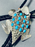 Wilf Begay Vintage Native American Navajo Turquoise Coral Toad Sterling Silver Bolo Tie-Nativo Arts