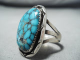 Intense Vintage Native American Navajo Spiderweb Turquoise Sterling Silver Ring-Nativo Arts