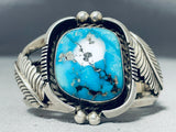 Vivid Vintage Native American Navajo Morenci Turquoise Sterling Silver Leaf Bracelet-Nativo Arts