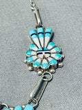 Striking Vintage Native American Zuni Blue Gem Turquoise Sterling Silver Sunface Necklace-Nativo Arts