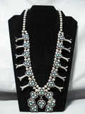 Women's Turquoise Vintage Native American Navajo Sterling Silver Squash Blossom Necklace-Nativo Arts