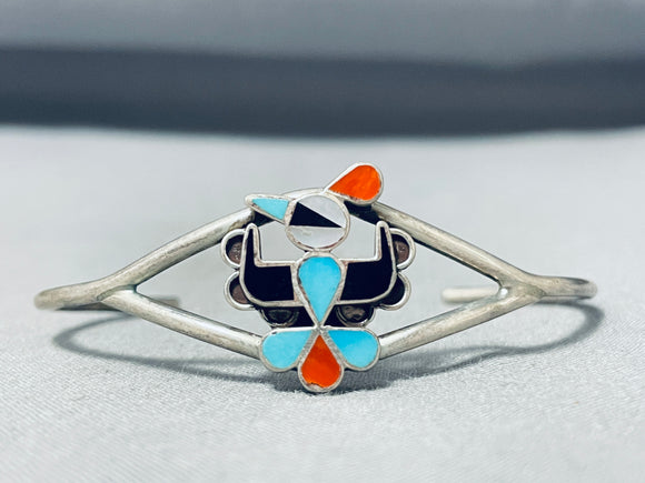 Amazing Vintage Native American Zuni Blue Gem Turquoise Sterling Silver Thunderbird Bracelet-Nativo Arts