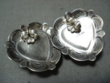 Incredible Vintage Native American Navajo Turquoise Heart Sterling Silver Earrings-Nativo Arts