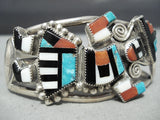 Intricate Dancing Kachina Vintage Native American Zuni Turquoise Sterling Silver Bracelet-Nativo Arts