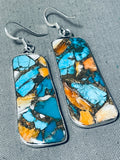 Native American Striking Vintage Santo Domingo Turquoise & Spiny Oyster Sterling Silver Earrings-Nativo Arts