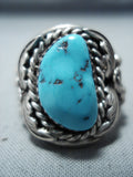 Magnificent Vintage Native American Navajo Morenci Turquoise Sterling Silver Ring Old-Nativo Arts