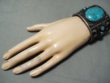 One Of The Biggest Best Vintage Native American Navajo Turquoise Sterling Silver Bracelet Old-Nativo Arts