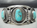 Important Signed Vintage Native American Navajo Nhmss Turquoise Sterling Silver Bracelet Old-Nativo Arts