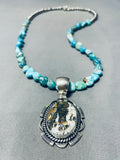 Joseph Paul White Buffalo Turquoise Native American Navajo Sterling Silver Necklace-Nativo Arts