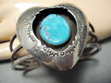 Rare Turquoise Heart Vintage Native American Navajo Sterling Silver Bracelet Old-Nativo Arts