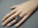 Impressive Navajo Coral Sterling Silver Cross Ring Native American-Nativo Arts