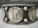 Heavy Thick Sturdy Native American Navajo Sterling Silver Coin Bracelet Cuff-Nativo Arts