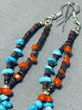 Wonderful Native American Navajo Turquoise & Coral Sterling Silver Earrings-Nativo Arts