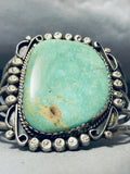 Heavy Vintage Native American Navajo Green Turquoise Sterling Silver Swirl Bracelet Old-Nativo Arts