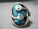 Authentic Effie Calavaza Turquoise Snake Sterling Silver Native American Zuni Ring Old-Nativo Arts