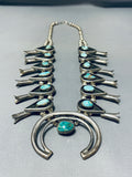 Heavy 239 Gram Vintage Native American Navajo Turquoise Sterling Silver Squash Blossom Necklace-Nativo Arts