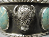 Huge Heavy Buffalo Green Turquoise Native American Sterling Silver Bracelet-Nativo Arts