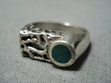 Fantastic Vintage Native American Navajo Inlay Cerrillos Turquoise Sterling Silver Ring-Nativo Arts