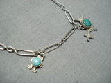 Early 1900's Vintage Native American Navajo Turquoise Sterling Silver Charm Link Bracelet-Nativo Arts
