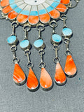 Glorious Vintage Native American Zuni Turquoise Sunface Sterling Silver Necklace-Nativo Arts