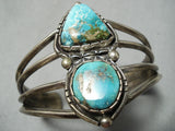 Vivid Vintage Native American Navajo Blue Gem Turquoise Sterling Silver Bracelet Old-Nativo Arts
