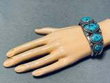 Heavy Museum Vintage Native American Navajo Blue Thunder Turquoise Sterling Silver Bracelet-Nativo Arts