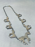 One Of The Best Vintage Native American Navajo Turquoise Horse Inlay Sterling Silver Necklace-Nativo Arts