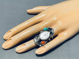 Native American Extremely Rare Watch Turquoise Coral Sterling Silver Ring-Nativo Arts